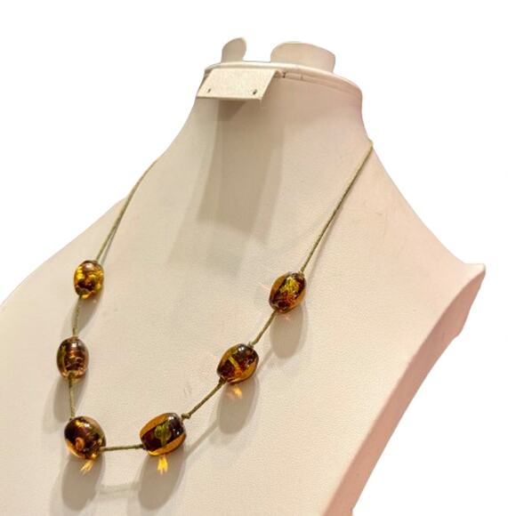 Handcrafted Artisan Amber & Green Glass Beaded  Necklace - Picture 3 of 7